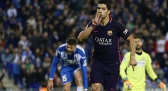 Suarez double keeps FC Barca level with Real Madrid!